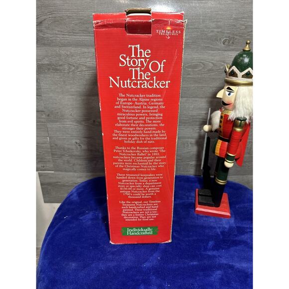 Vintage 20” Soldier Deluxe Wooden Nutcracker Timeless Treasures In Box Green Red - Picture 13 of 14